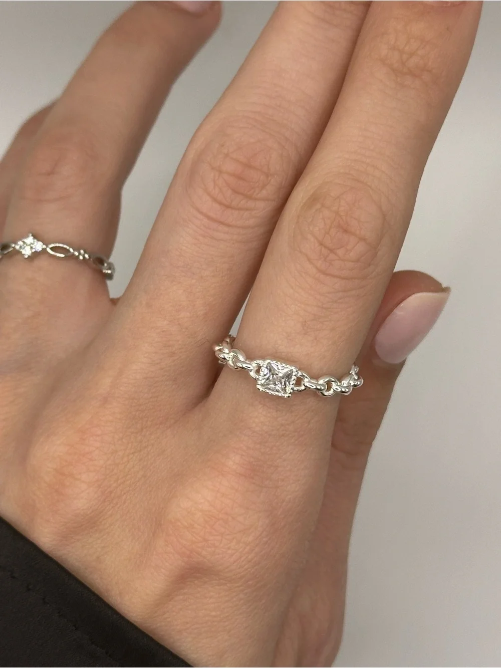 Delicate Silver Cubic Zirconia Twist Ring 925 Sterling Silver
